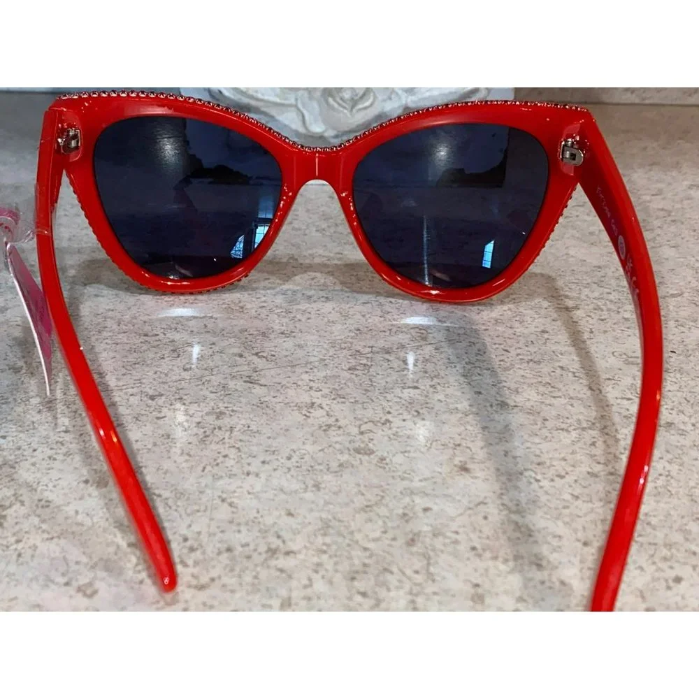 NWT Betsey Johnson Women's Fashionista Cat Eye Sunglasses Red Jeweled